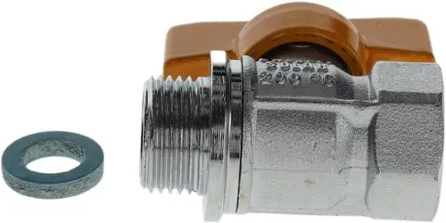 BOSCH Kugelhahn in metallischer Ausführung mit orangefarbenem Griff und Dichtungsring, geeignet zur Steuerung von Wasserleitungen.